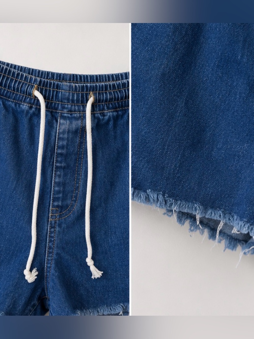 Women’s Denim Drawstring Pull On Shorts Blue Frayed Hem Casual | XL - Picture 3 of 6